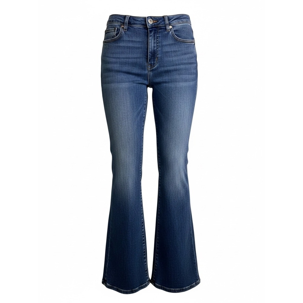 Pilcro and the Letterpress Flare Jeans Medium Wash Blue Mid Rise Size 26 Womens